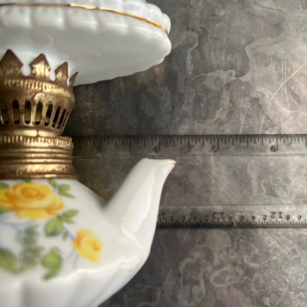 Oil Lamp Ceramic with Yellow Rose design